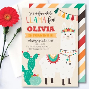 Llama *Desert Fiesta* Printable Birthday Invitation | Digital Evite Invitation | Girls Cactus Alpaca Party | Whole Llama Fun | CUSTOM