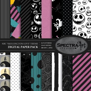 Alptraum *Skellington Love* Thema Digital Paper Pack | Druckbares Scrapbook Papier | JPG 12X12 Muster | Horror-Clip-Art | SOFORTIGER DOWNLOAD