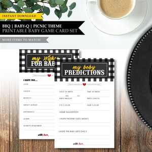 Thème Baby-Q « Backyard BBQ Black » * Carte de voeux à imprimer pour bébé * Mon jeu de prédictions / Note à bébé / Jeu de pensées profondes / TÉLÉCHARGEMENT IMMÉDIAT