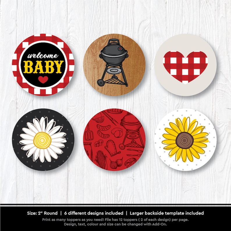 Adornos para cupcakes de barbacoa Baby-Q / Decoraciones imprimibles para fiestas de barbacoa en el jardín / Tema de picnic de cuadros rojos: DESCARGA INSTANTÁNEA imagen 3