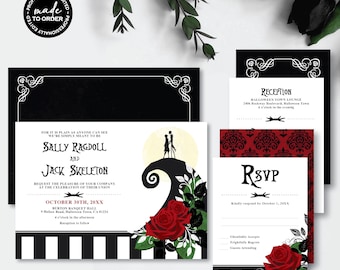 Nightmare *Moonlight Serenade* Druckbare Hochzeitseinladung | Digitale Party-Einladung | RSVP-Karte | Halloween-Hochzeit | Rote Rose | BENUTZERDEFINIERT