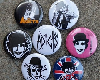 Throwback The Adicts Jean Jacket Buttons Set | 1980’s Accessories | Pin Badges | Rock
