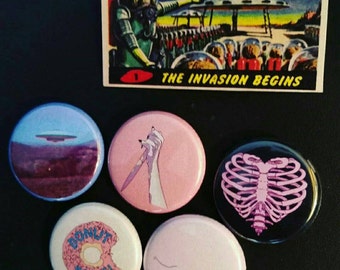 Pastel Goth / Tumblr inspired pins set of 5 | Pinback buttons | Soft Glam | Sad | Handmade Button Set