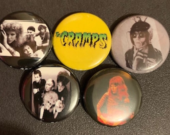 The Cramps - 2nd pin pack - set of 5 | 1 inch buttons | Lux Interior | Poison Ivy | Kid Congo | Psychobilly | Punk Rock | Button set