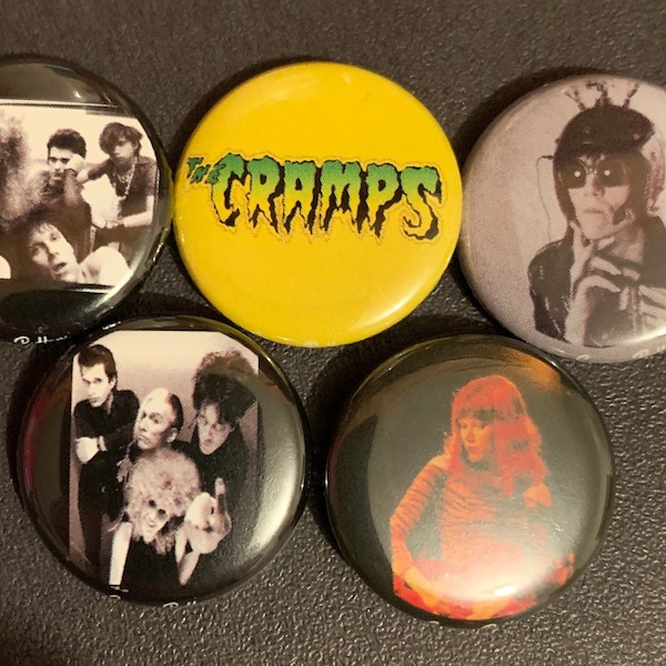 The Cramps - 2nd pin pack - set of 5 | 1 inch buttons | Lux Interior | Poison Ivy | Kid Congo | Psychobilly | Punk Rock | Button set