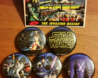 Star Wars 1 inch button set | Pins| Luke Skywalker| Jedi| Darth Vader| The Force| Princess Lea| Lightsaber| Lucas Films| Movies| Classic