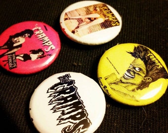Throwback The Cramps 1 inch Buttons Set | Punk Accessories | Pin Badges | Punk Rock Group Buttons | Vintage Pin Badges