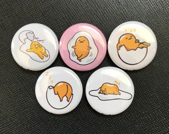 Gudetama lazy egg pins | Pin set of 5 | 1 inch buttons | Pinback set | Button Accessories| Kawaii | Cute | Gift Ideas