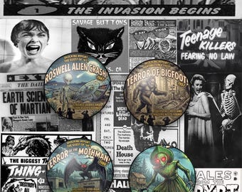 Cryptid 4 Pack Pinback Button Set — Bigfoot Mothman Roswell Flatwoods Monster | Paranormal Gift | Handmade Pins | Cryptozoology