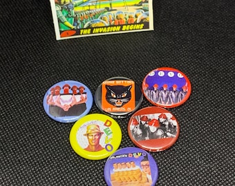 Devo Pins Set of 5 | 1 inch buttons | Devo | Are we not men? | Whip It | Gift Ideas | Pins | Pin back Buttons