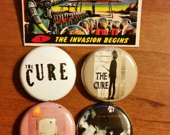 The Cure 1 inch pin set of 4 | Robert Smith| Goth| New Wave| 80s| Music | Boys don't cry | Close to me | Buttons | Pins | Accessories