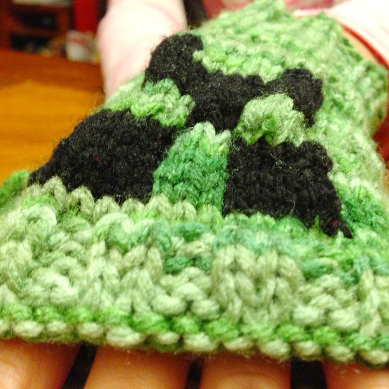 Pair of Minecraft Creeper Fingerless Gloves mixed green yarn Etsy