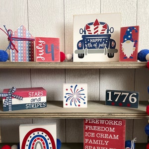 Fourth of July, 4th of July, Wood Signs, Tiered Tray Decor, Farmhouse, Wood, Shelf Sitter, Mantel Decor, America, Fireworks, Wood