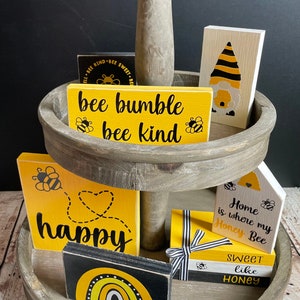 Bee decor, tiered tray decor, shelf sitter, farmhouse, rustic, home decor, spring