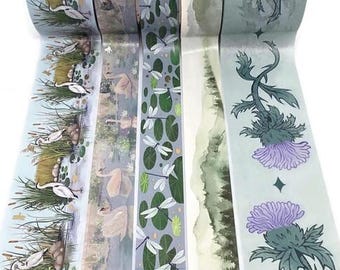SAMPLE SIZE!  - Egrets, Marsh, Lilies, Swans, Mountains, Thistles - Washi Tape - (24 inch sample)