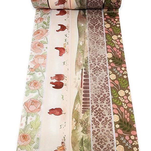REDUCED! SAMPLE SIZE!  - Cottagecore, Trains, Moors, Chickens, Dainty Floral, Damask, Dreamy Landscape - Washi Tape - (24 inch sample)