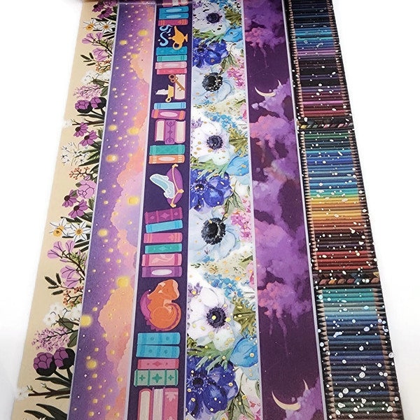 SAMPLE SIZE!  - Spring Flowers, Fairytale Books, Lanterns, Night Sky, Blooms, Colored Pencils - Washi Tape - (24 inch sample)