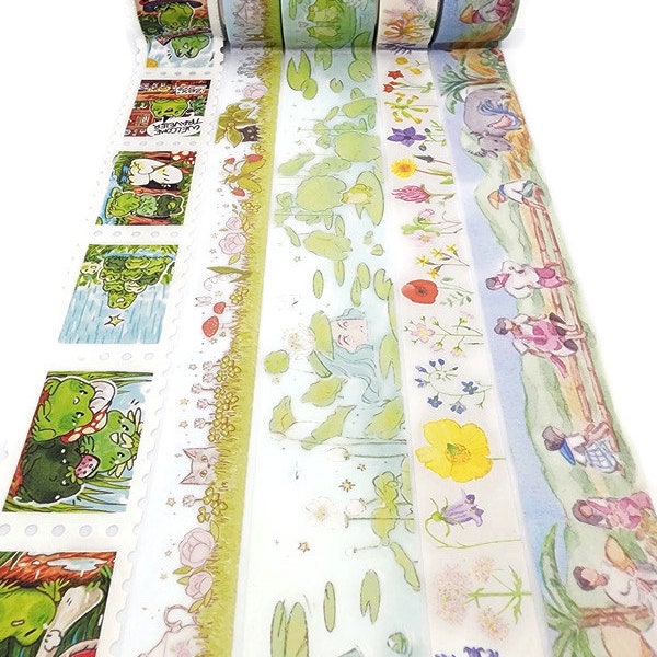 REDUCED! SAMPLE SIZE! Frogs Stamps, Cottage Cats, Water Lilies, Wildflowers, Dancing - Washi Tape Samples (24 inches -sample size)