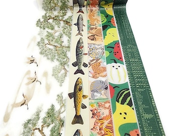 REDUCED! SAMPLE SIZE! Cranes, Gourds, Linguistics, Wild Cats, Freshwater Fish - Washi Tape - (24 inch sample)