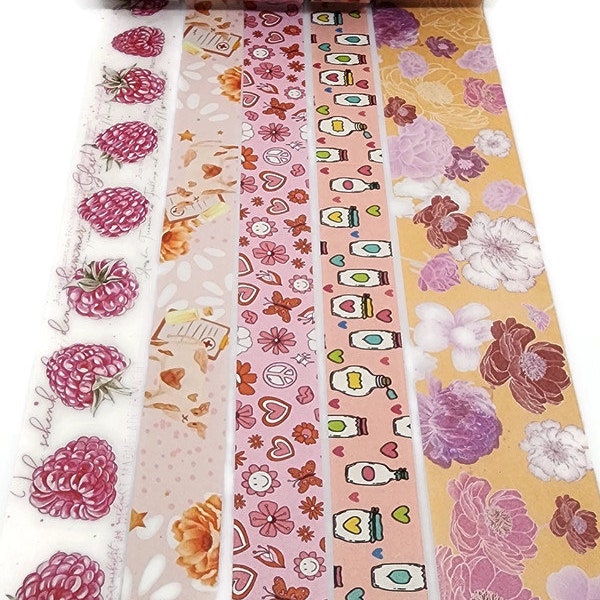 LAST CHANCE! SAMPLE! Raspberries, Pink Cows, Peach & Love, Potions, Marigold Blooms - Washi Tape Samples (24 inches -sample size)