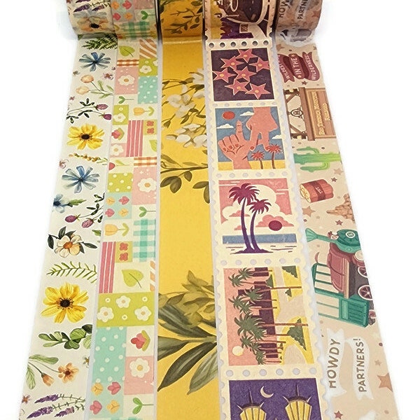 SAMPLE SIZE!  - Yellow Florals, Patchwork, Golden Hour, Trains, LA Stamp - Washi Tape - (24 inch sample)