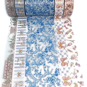 SAMPLE SIZE!  - Oo La La!  Paris, Eiffel Tower, Bikes, Bows, Chinoiserie Toile, Wide - Washi Tape - (24 inch sample)