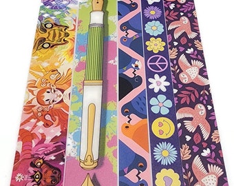 SAMPLE SIZE!  - Colorful Mascaron Faces, Fountain Pens, Loving Pigeons, Fun Flowers, Flying Owls - Washi Tape - (24 inch sample)