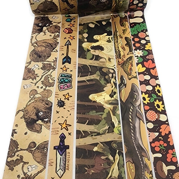SAMPLE SIZE!  - Figs, Swords, Magic, Forest Witch, River Fish, Mushrooms - Washi Tape - (24 inch sample)