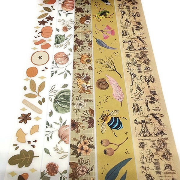 SAMPLE SIZE!  - Autumn Foraging, Pumpkins, Da Vinci Inventions, Australian Outback - Washi Tape - (24 inch sample)