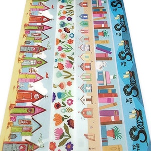 SAMPLE SIZE! Beach Huts, Teal Florals, Books, The Sea - Washi Tape  (24 inch sample)