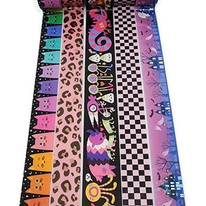 May include: A set of six decorative washi tapes featuring various patterns, including cats, leopard print, a pink and black checkered pattern, a pink and black checkered pattern, a pink and black checkered pattern, and a pink and black checkered pattern. The tapes are all 15mm wide and are perfect for adding a touch of whimsy to your crafts.