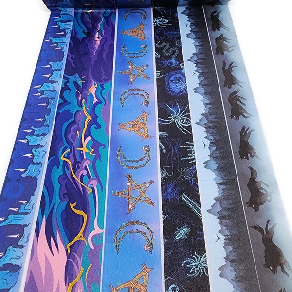 SAMPLE SIZE! Thunderbird Lightning, Spiders, Pagan Symbols, Candles, Mountains, Wolves - Washi Tape - (24 inch sample)