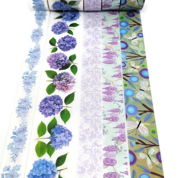 SAMPLE SIZE!  - Floral Spray, Hydrangeas, Purple Lace, Wisteria Vine, Cornflower Butterflies - Washi Tape - (24 inch sample)