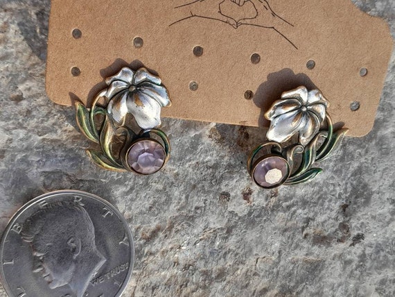 Vintage Amethyst Floral Earrings - image 2