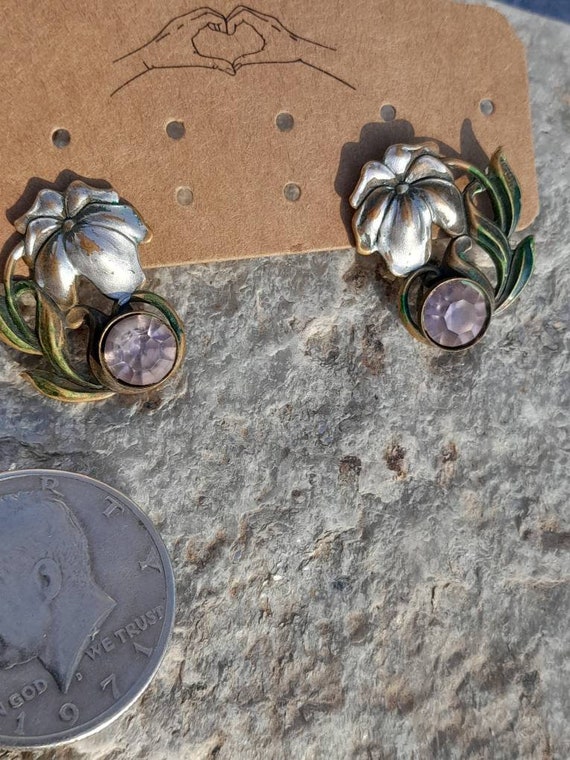 Vintage Amethyst Floral Earrings - image 10