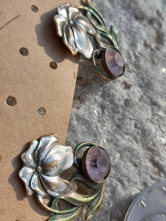 Vintage Amethyst Floral Earrings - image 9