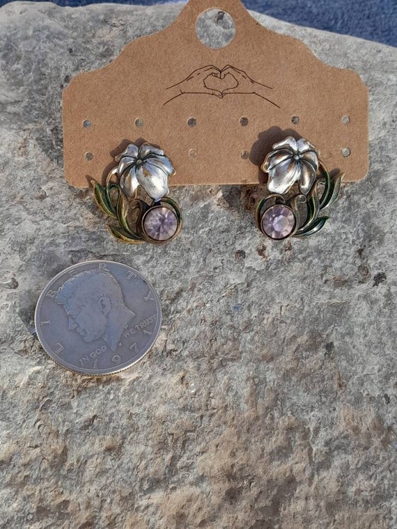 Vintage Amethyst Floral Earrings - image 1