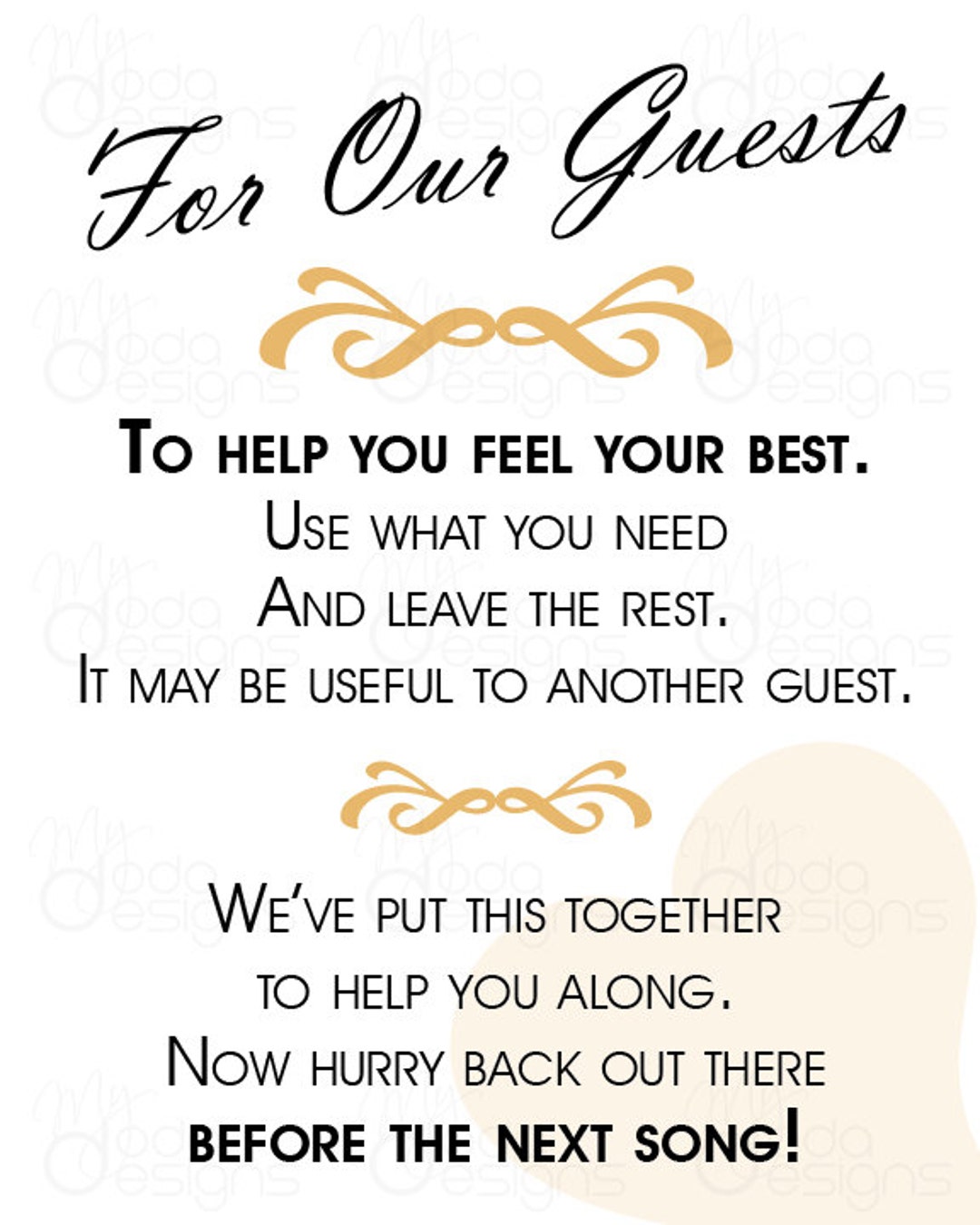 Bathroom Refreshments Sign for Wedding Guests, Wedding Bathroom Basket