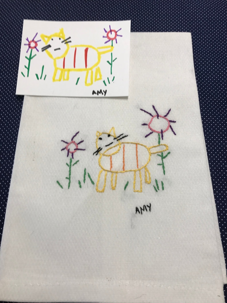 Children/'s Artwork Custom Designed Hand Embroidered Keepsake Towel