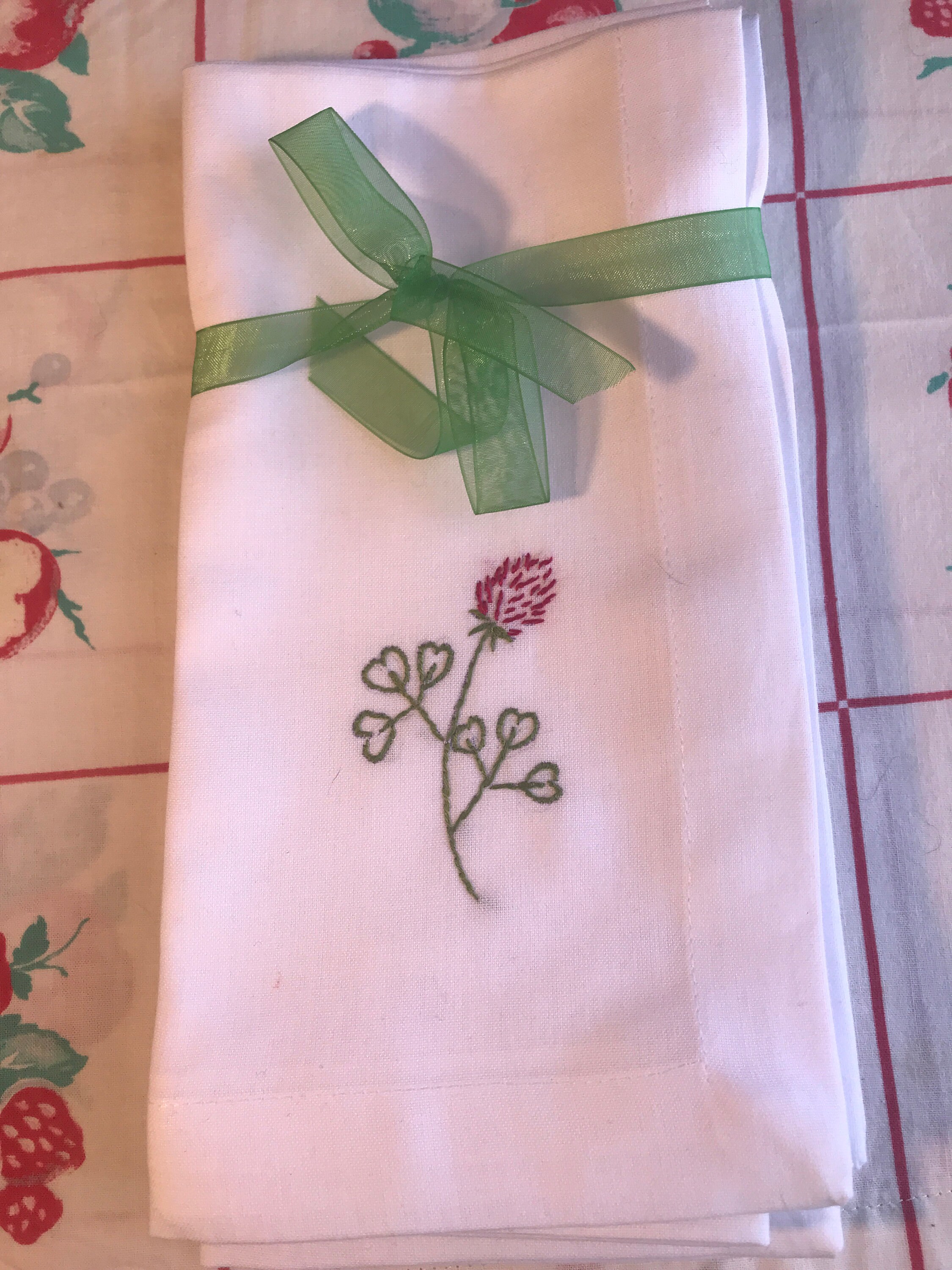Hand Embroidered Napkins Pink Wildflowers Original Art Etsy