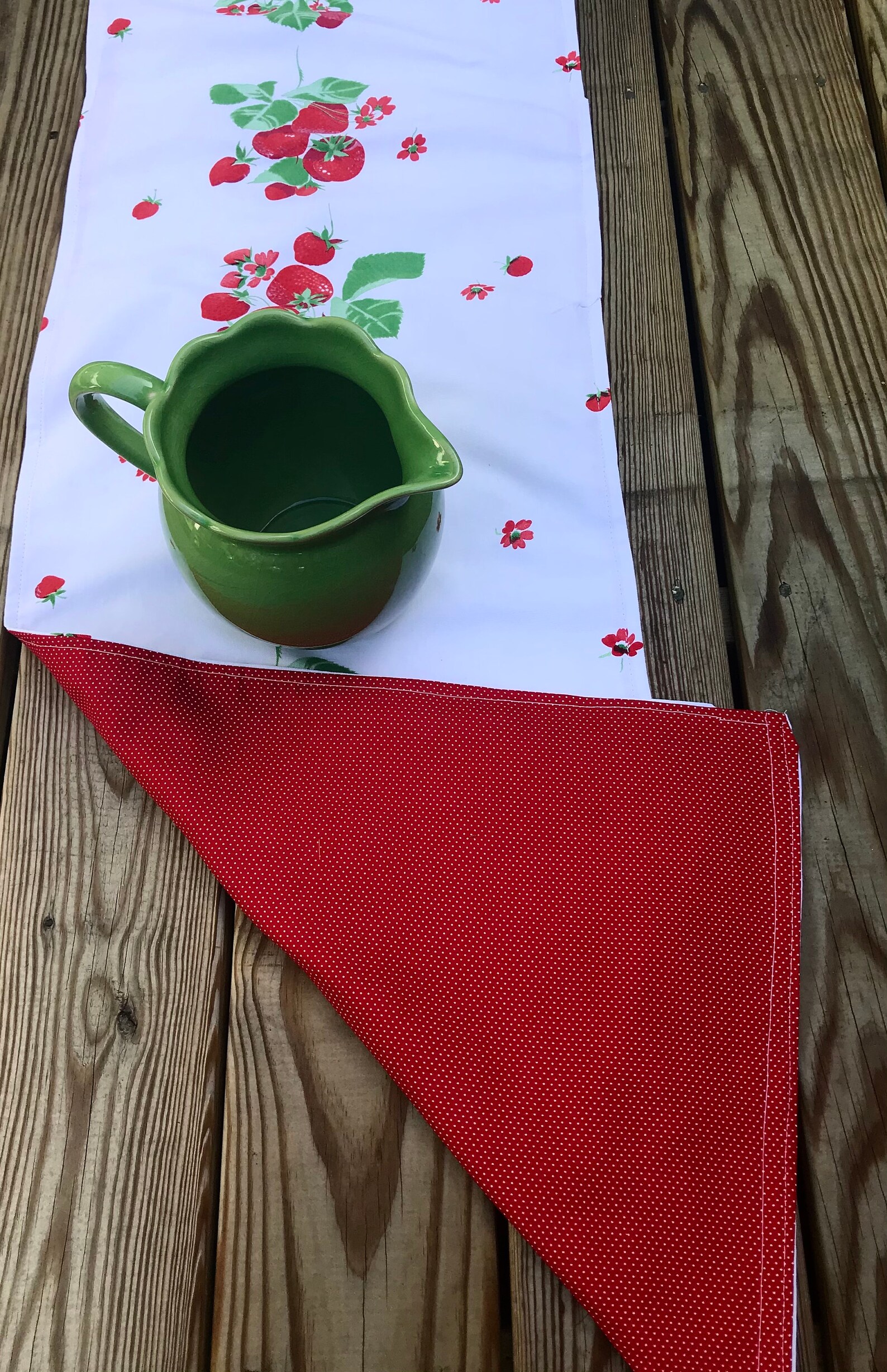Handmade Reversible Table Runner Strawberries Repurposed Etsy
