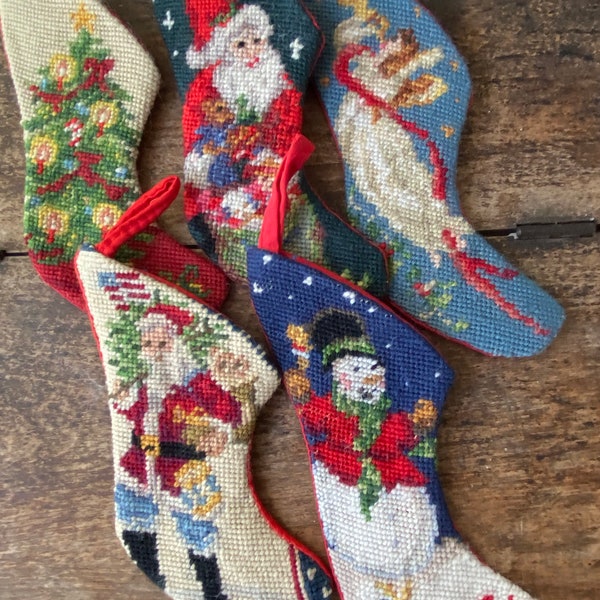 Vintage Needlepoint Christmas Stockings, Mini Stockings or Ornaments
