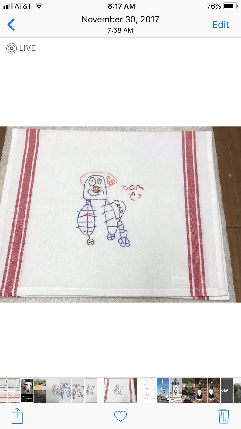 Children/'s Artwork Custom Designed Hand Embroidered Keepsake Towel