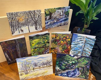 Four season variety landscape card set of eight 5x7” cards with envelopes in a box set