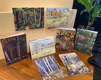Four season landscape greeting card box set with envelopes, 8 different 5x7" cards, blank inside