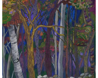 Night Colors forest original art print