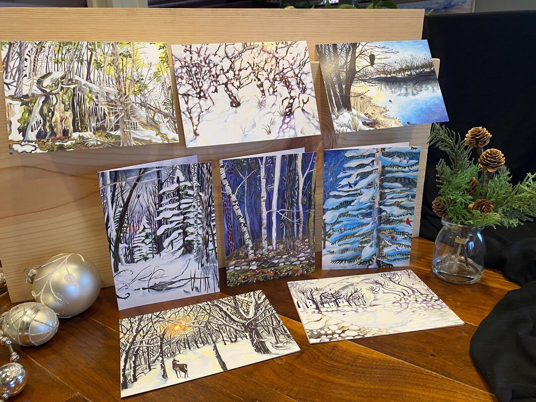 Fall Winter Landscape Greeting Cards – 8 Pack Nature Art Stationery ...