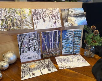Winter landscape variety card set, 8 cards, blank inside