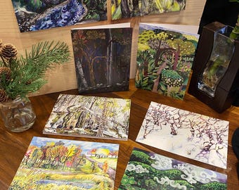 Four season landscape variety box set of 8 cards, 5x7” with envelopes with their own box.