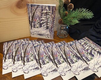 Winter landscape greeting card box set with envelopes, 8 uniform  5x7” cards, blank inside